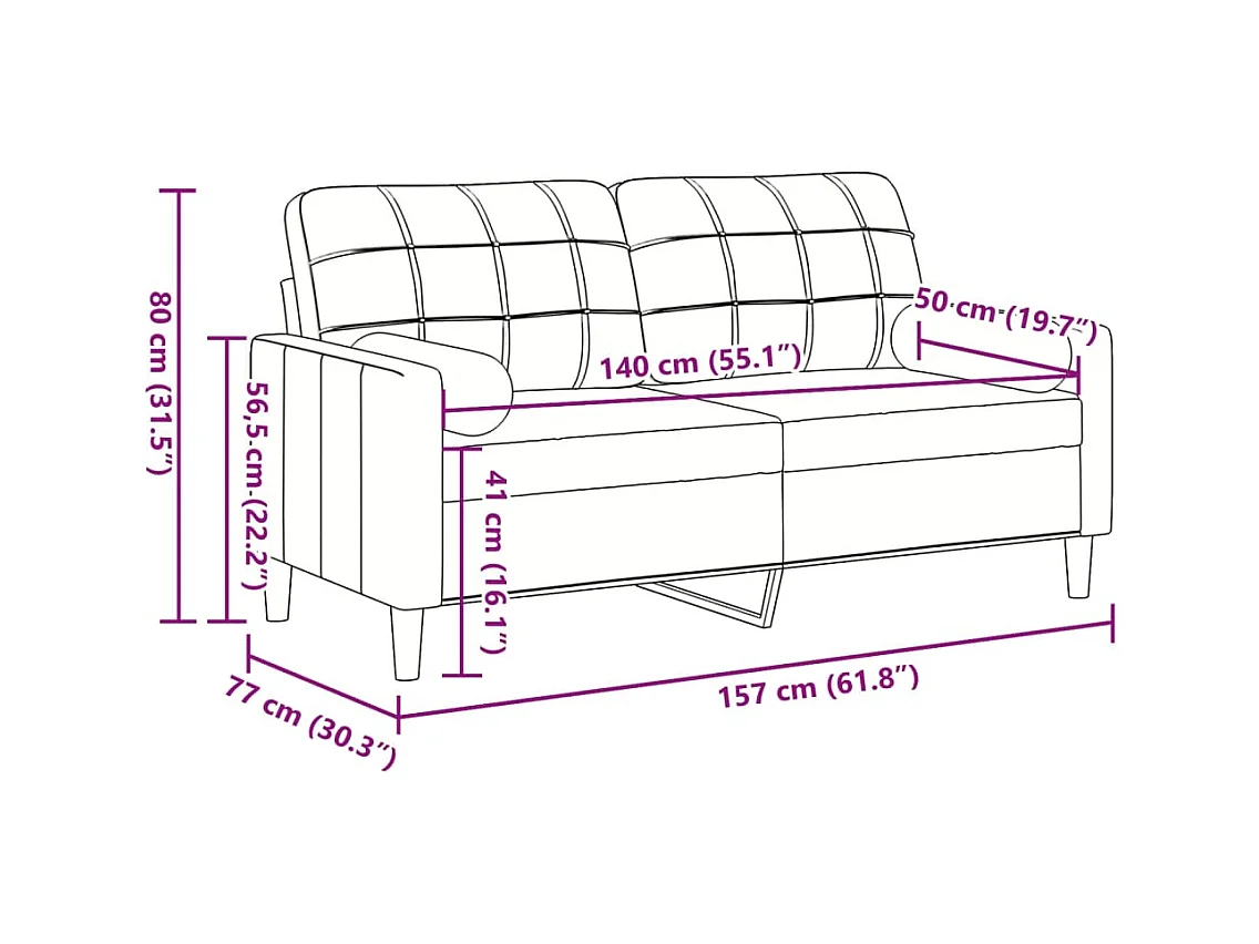 Canapé 2 places avec oreillers décoratifs rose 140 cm velours
