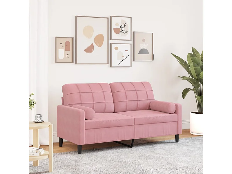 Canapé 2 places avec oreillers décoratifs rose 140 cm velours
