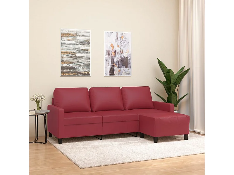 Canapé à 3 places repose-pieds Rouge bordeaux 180 cm Similicuir