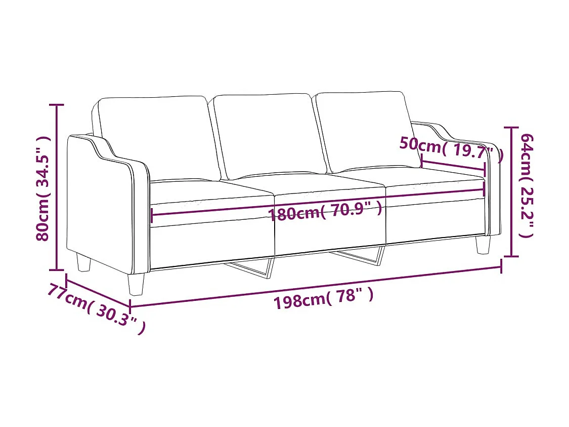 Driezitsbank 180 cm stof wijnrood