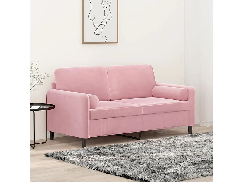 Sofá de 2 plazas con cojines terciopelo rosa 140 cm