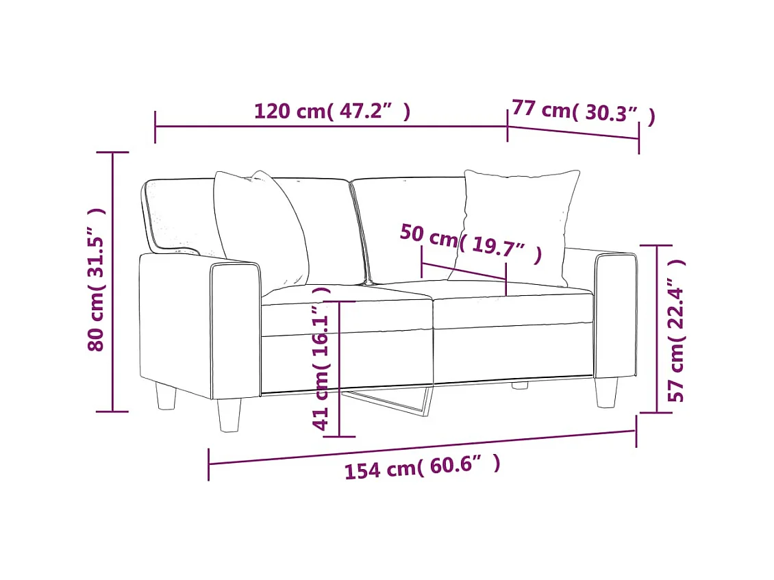 Tweezitsbank met sierkussens 120 cm kunstleer cappuccinokleurig