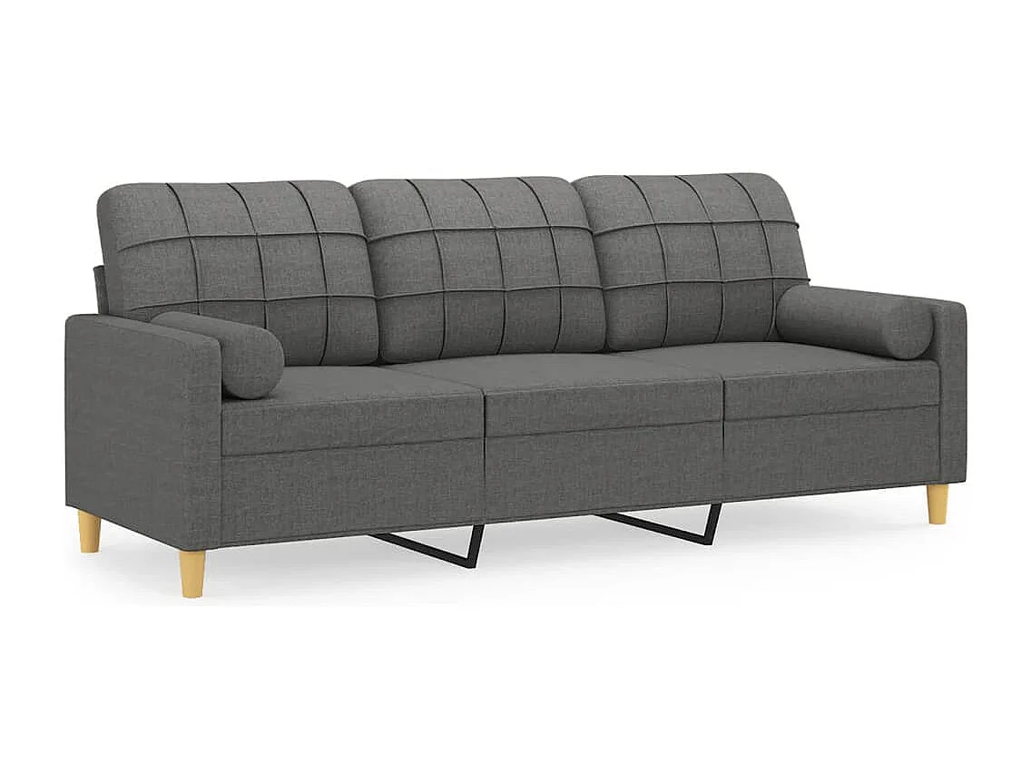 Sofá 3 lugares + almofadas decoração 180 cm tecido cinza-escuro