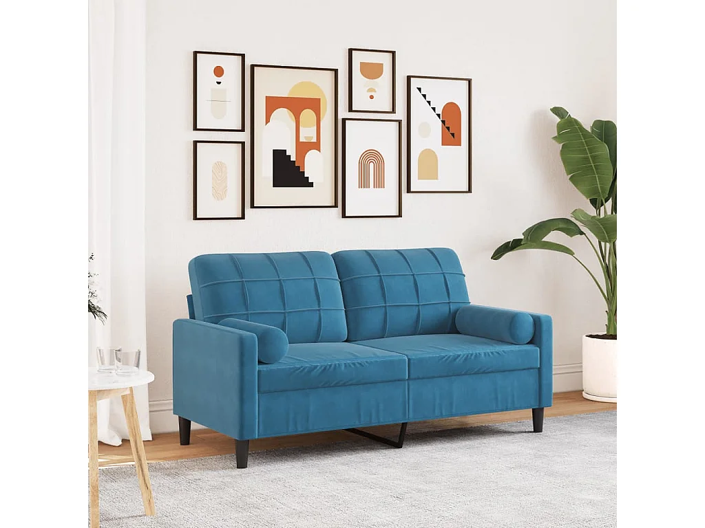 Canapé 2 places avec oreillers décoratifs bleu 140 cm velours