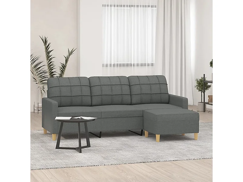 Sofá de 3 plazas con taburete de tela gris oscuro 180 cm