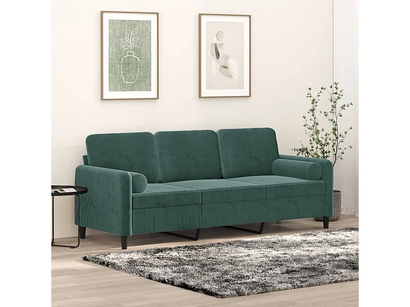 Sofá de 3 plazas con cojines terciopelo verde oscuro 180 cm