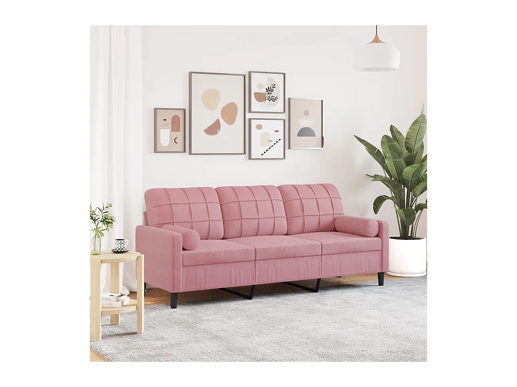 Canapé 3 places avec oreillers décoratifs rose 180 cm velours