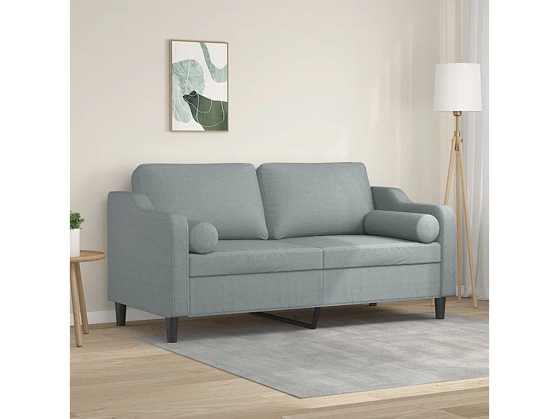 Canapé 2 places avec oreillers gris clair 140 cm tissu
