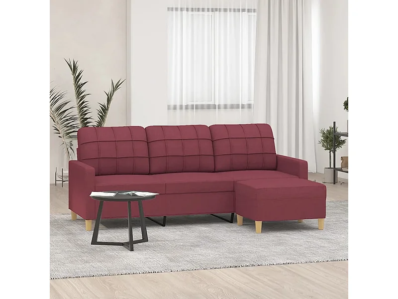 Sofá de 3 plazas con taburete de tela rojo tinto 180 cm