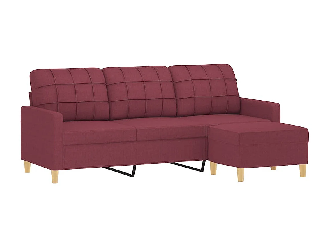 Canapé à 3 places avec repose-pieds Rouge bordeaux 180 cm Tissu