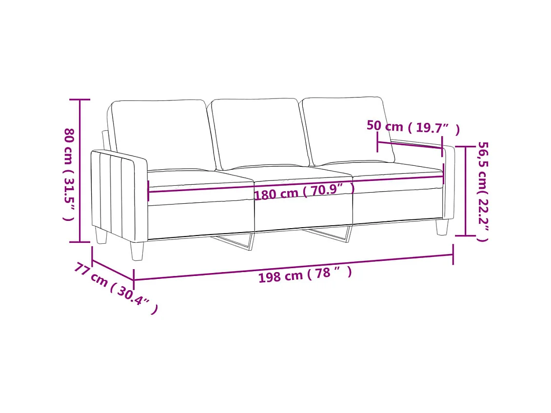 Canapé à 3 places Rouge bordeaux 180 cm Velours