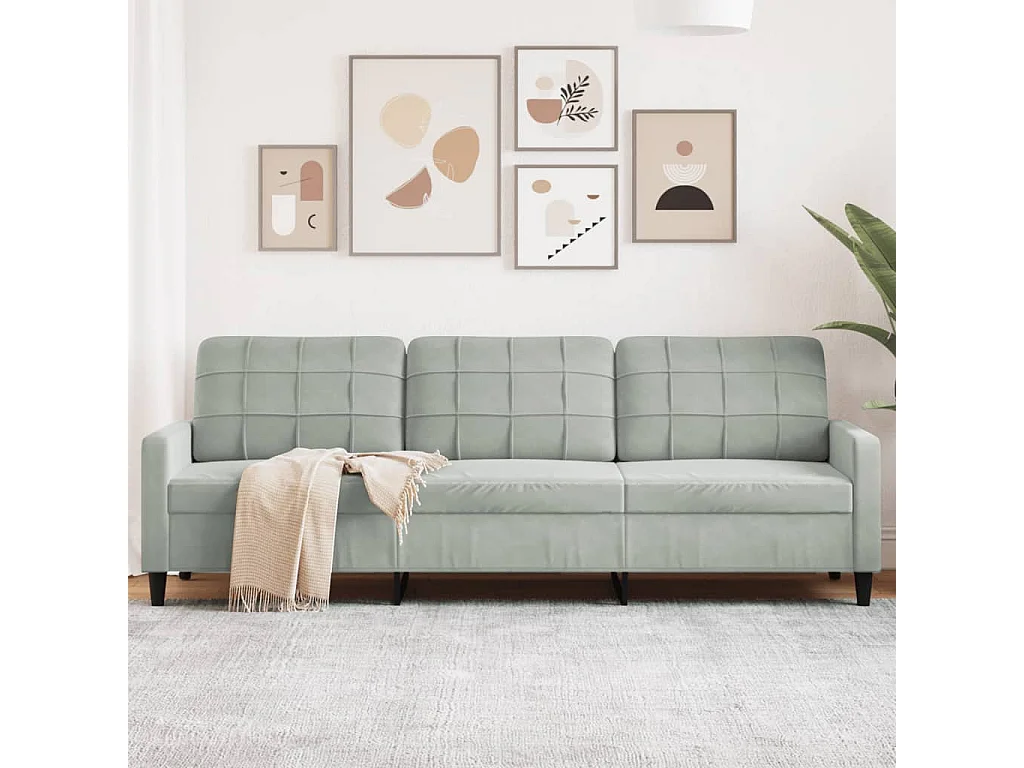 Driezitsbank 210 cm fluweel lichtgrijs