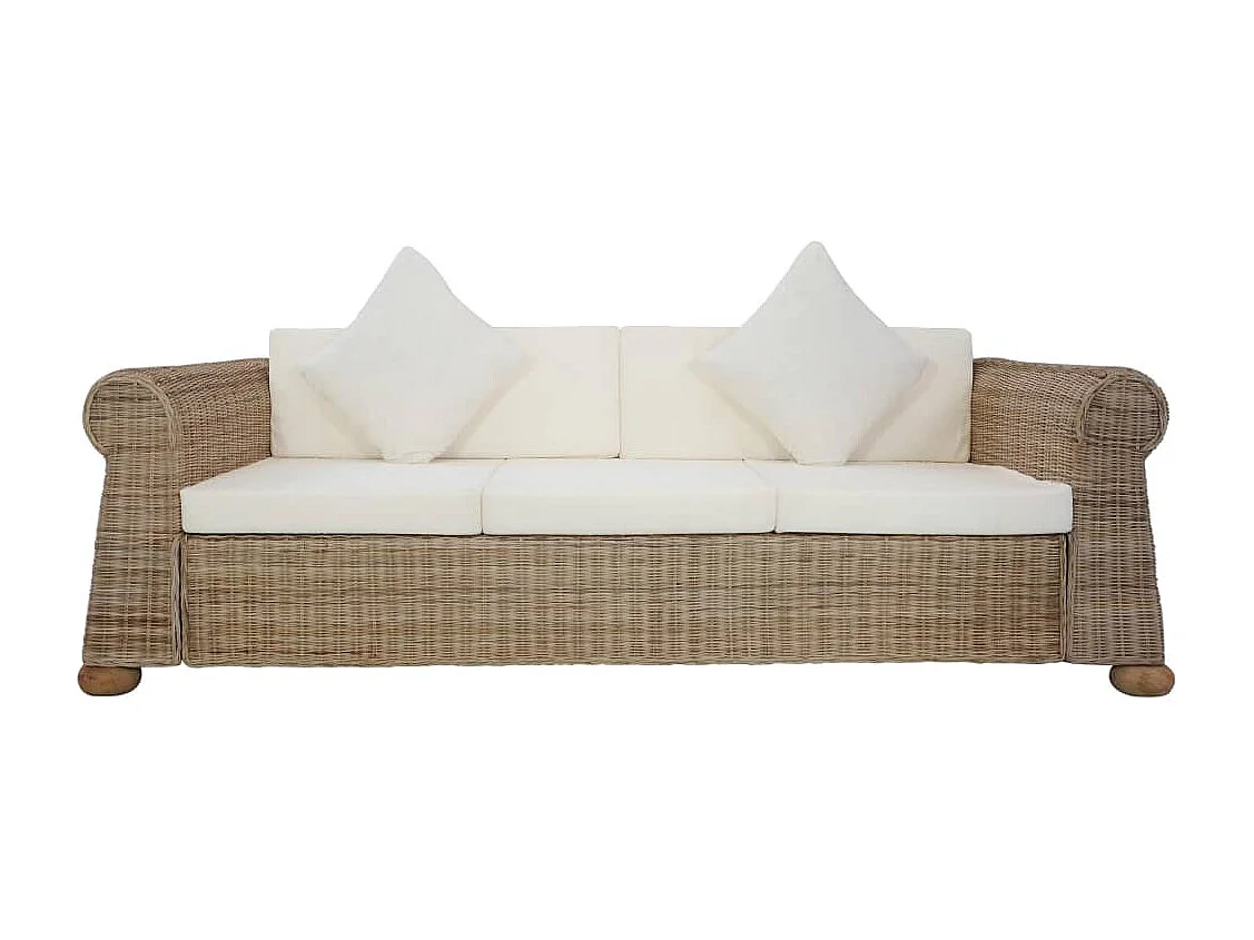 Canapé à 3 places avec coussins Rotin naturel