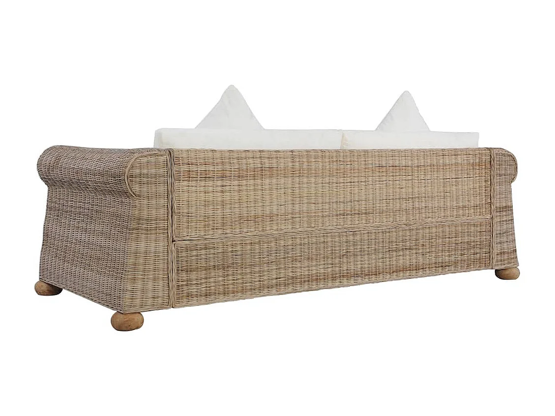 Canapé à 3 places avec coussins Rotin naturel