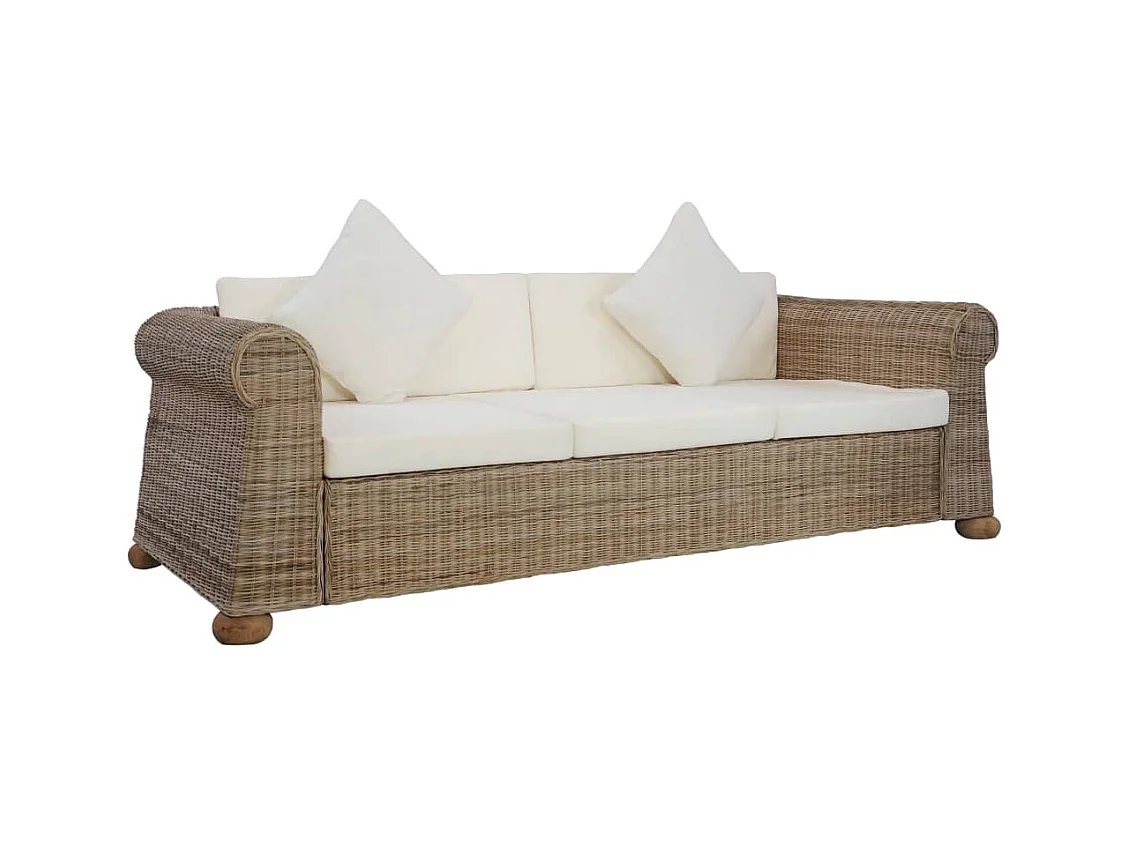 Driezitsbank met kussens natuurlijk rattan
