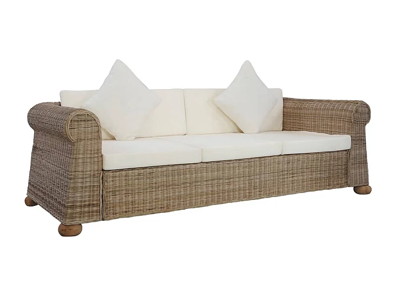 Canapé à 3 places avec coussins Rotin naturel