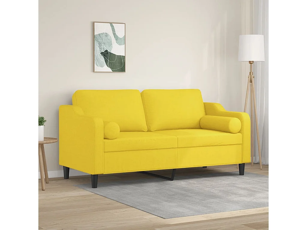 Canapé 2 places avec oreillers jaune clair 140 cm tissu