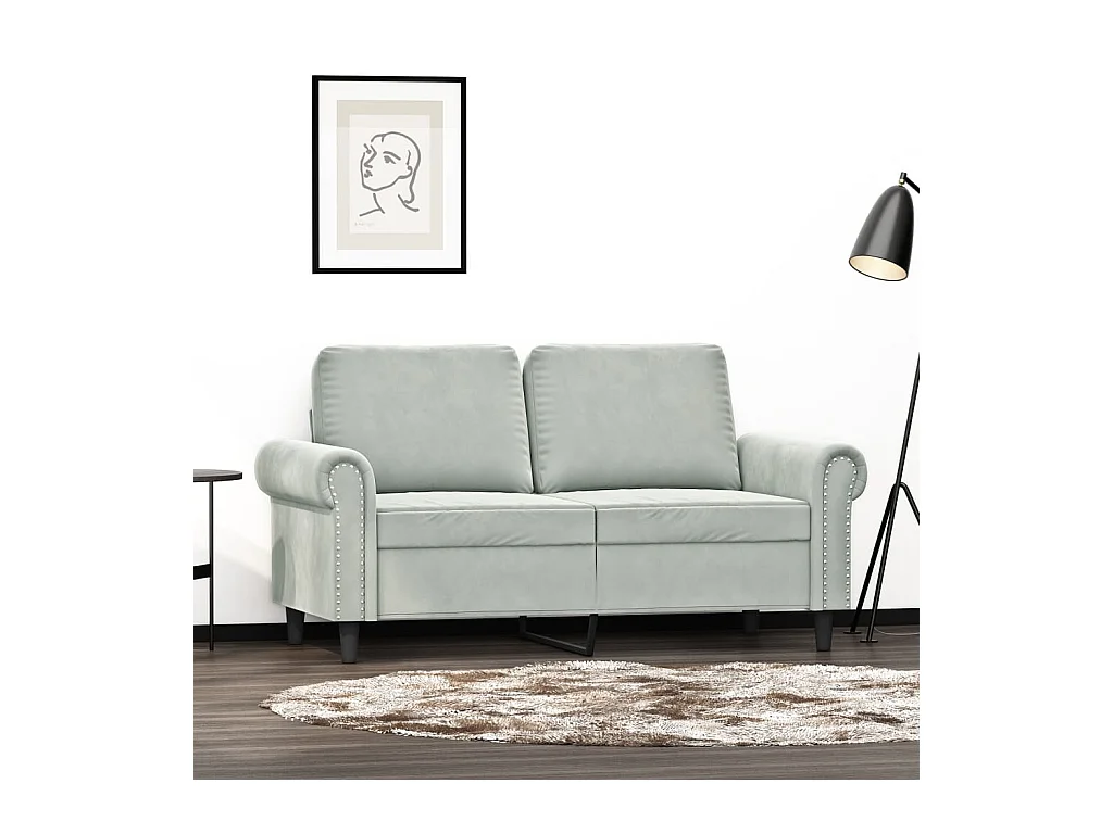 Canapé à 2 places Gris clair 120 cm Velours