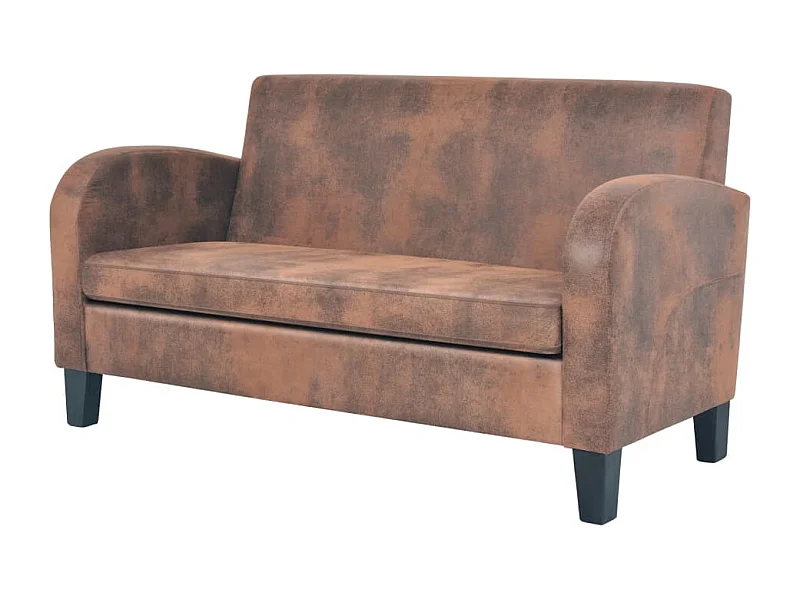 Sofá de 2 plazas con reposabrazos de ante sintético marrón