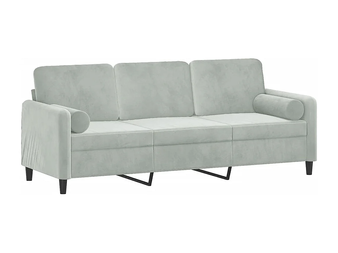 Canapé 3 places avec oreillers gris clair 180 cm velours