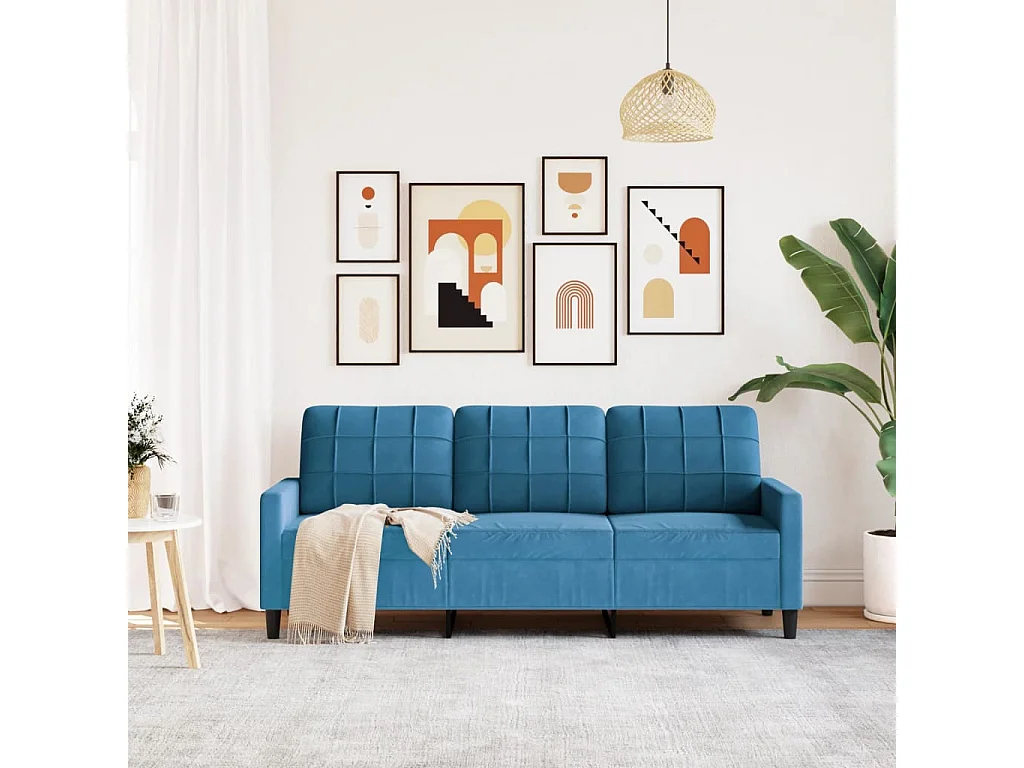 Driezitsbank 180 cm fluweel blauw