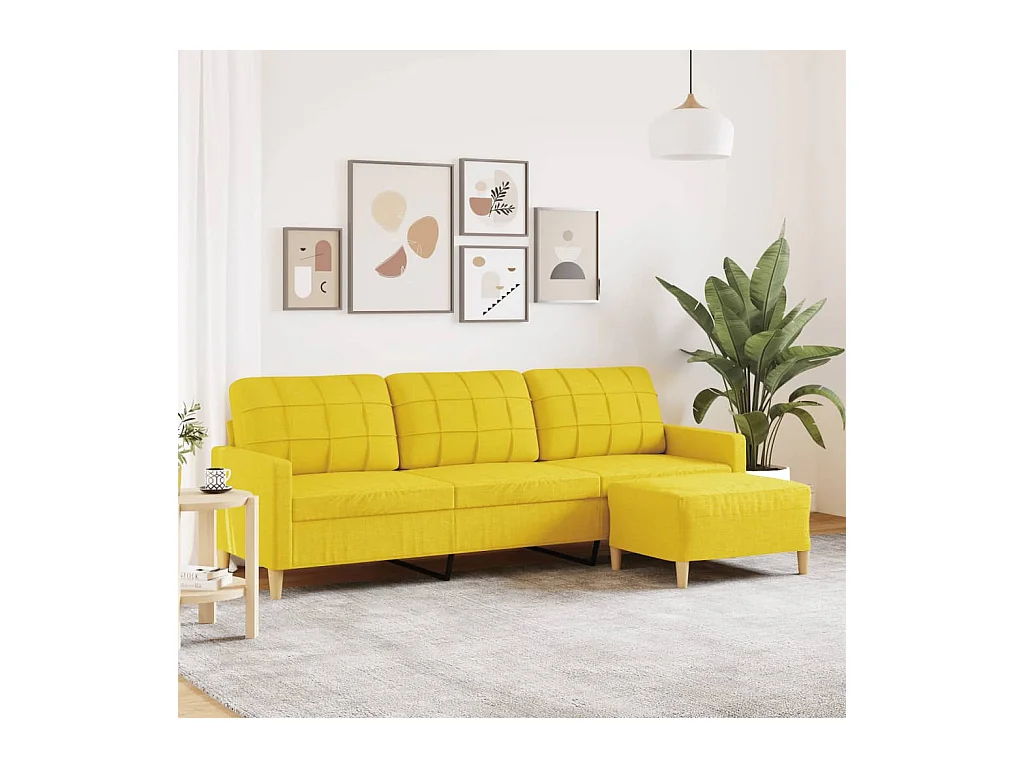 Canapé à 3 places avec repose-pieds Jaune clair 210 cm Tissu