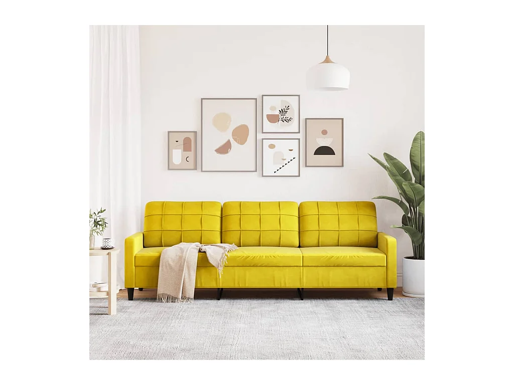 Canapé à 3 places Jaune 210 cm Velours