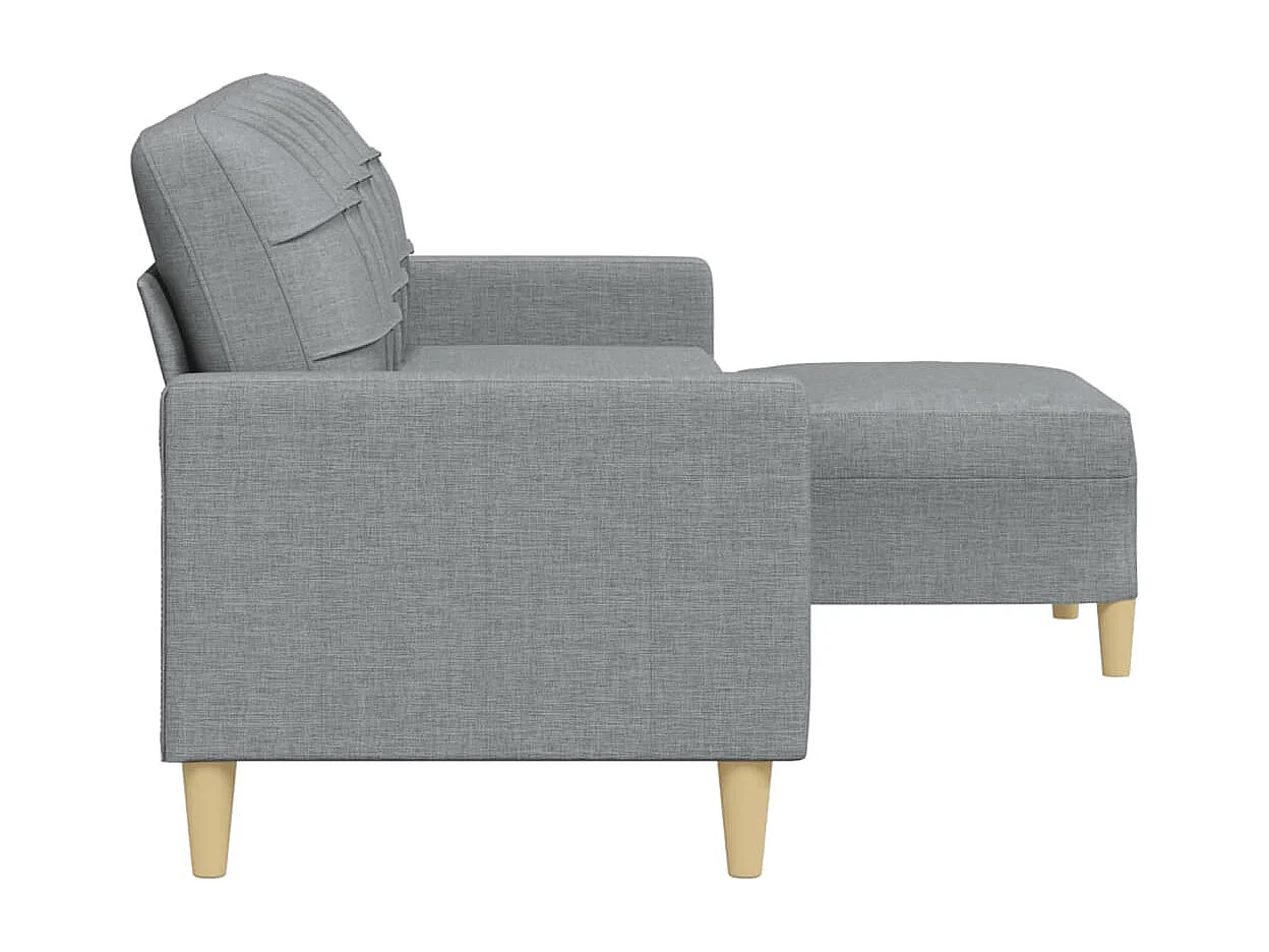 Sofá de 3 plazas con taburete de tela gris claro 210 cm