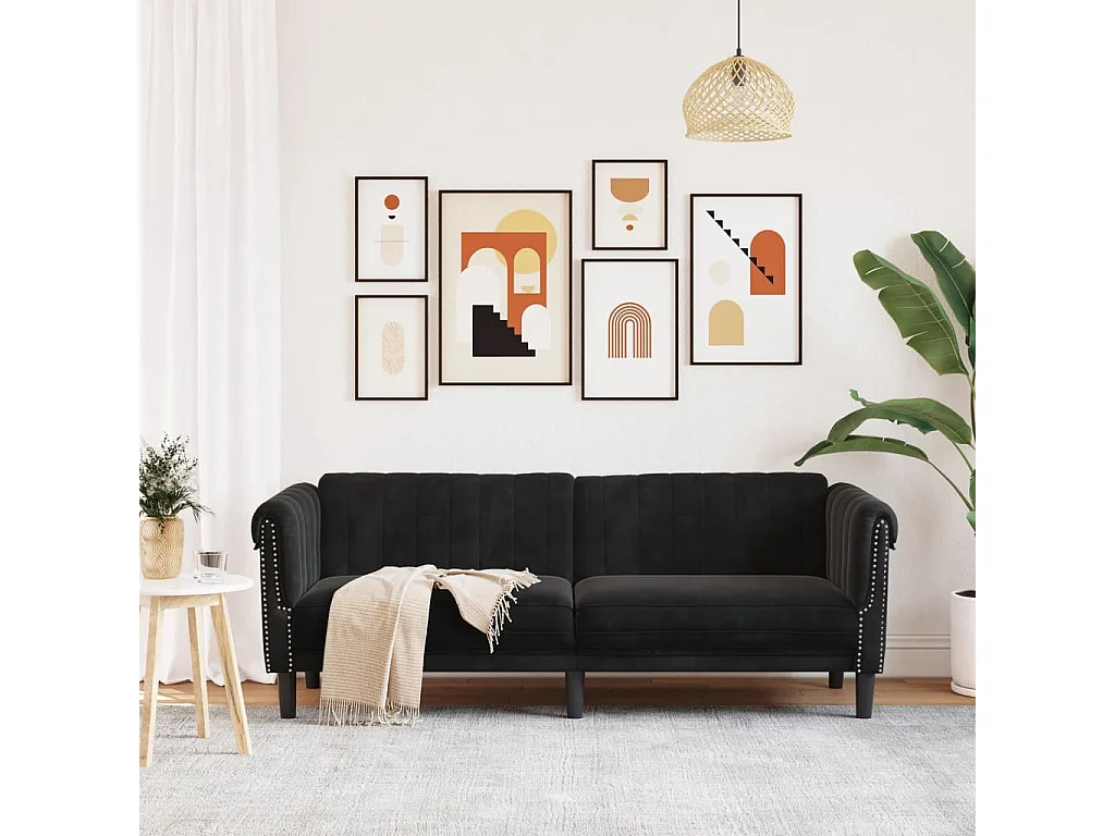 Sofá de 3 lugares veludo preto