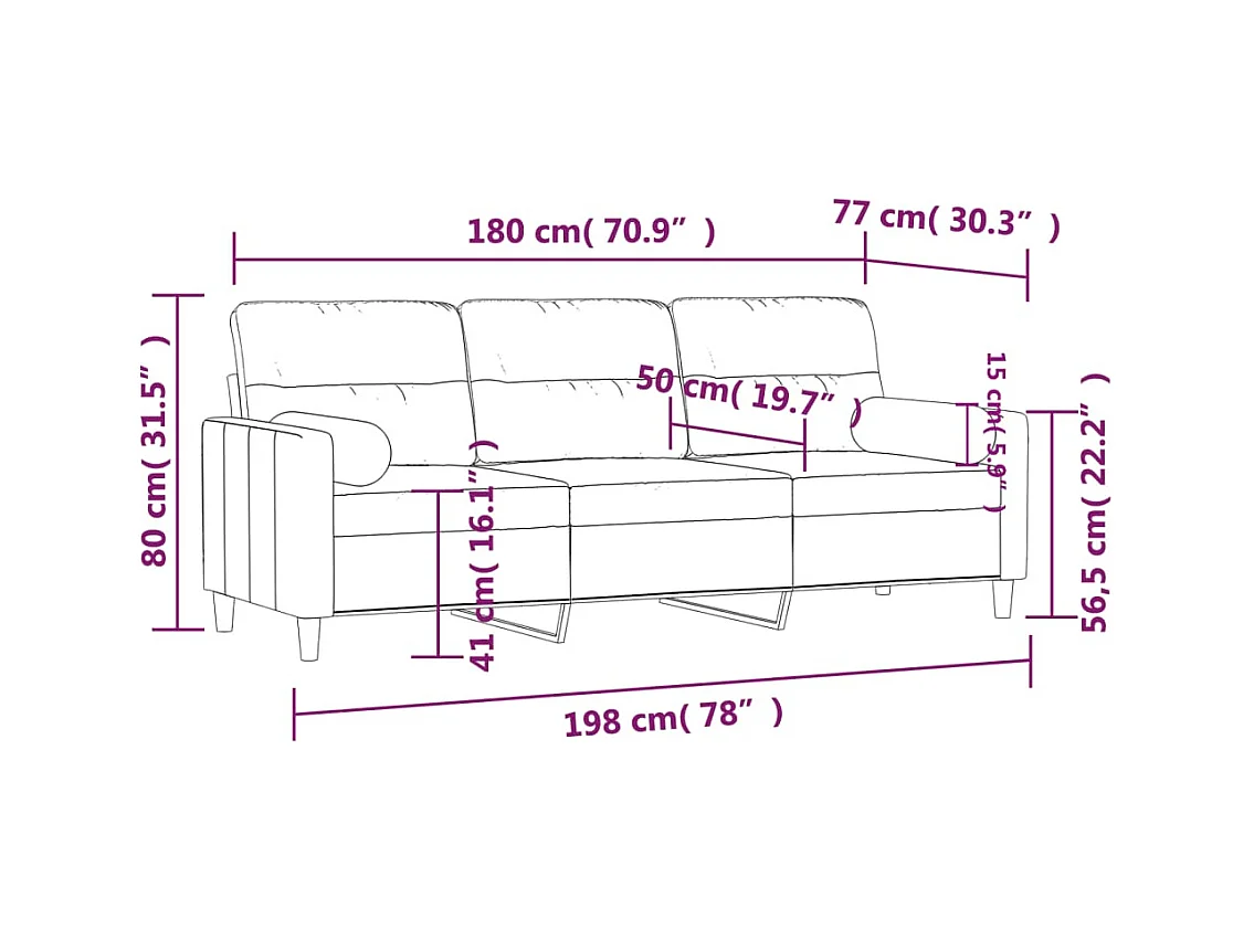 Canapé 3 places avec oreillers décoratifs taupe 180 cm tissu