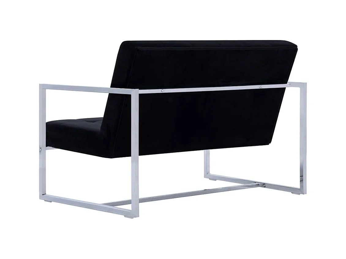 Canapé 2 places avec accoudoirs Noir Chrome et velours