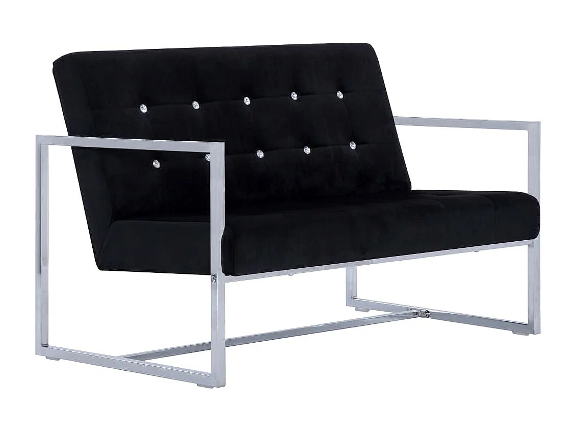 Canapé 2 places avec accoudoirs Noir Chrome et velours