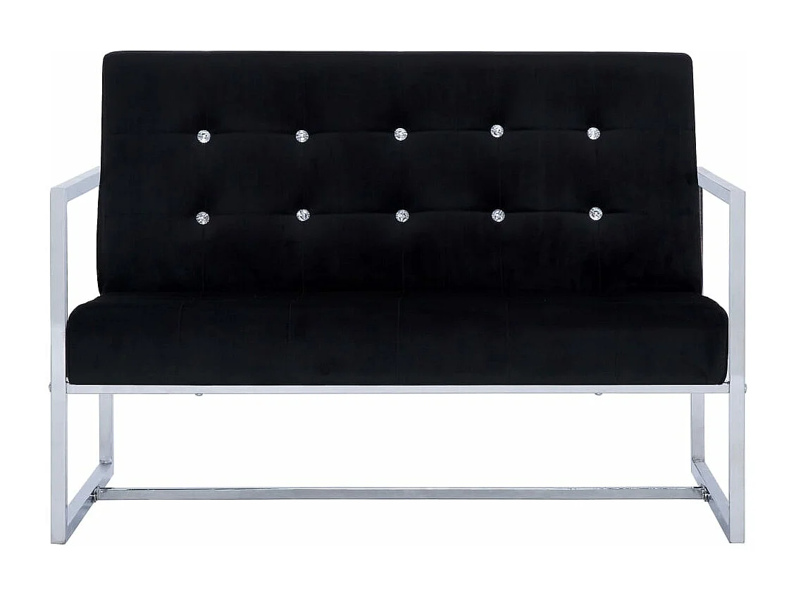 Canapé 2 places avec accoudoirs Noir Chrome et velours