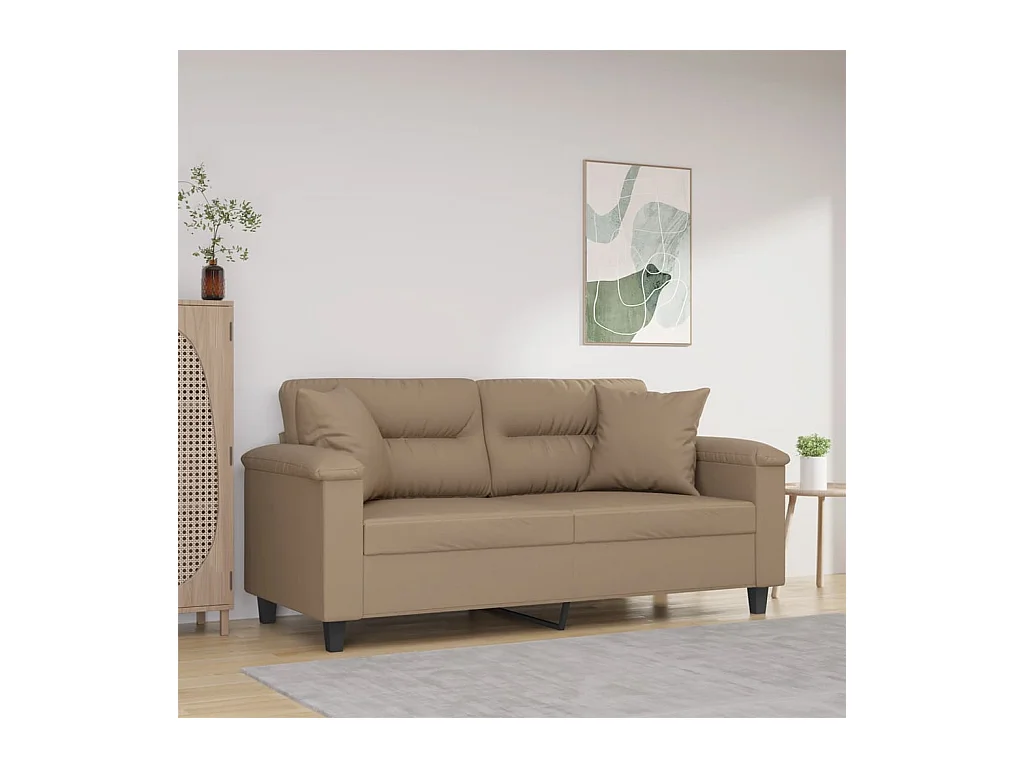 Canapé 2 places avec oreillers cappuccino 140 cm similicuir