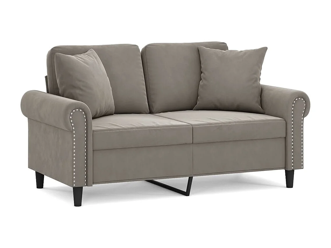 Canapé 2 places oreillers et coussins Gris clair 120 cm Velours