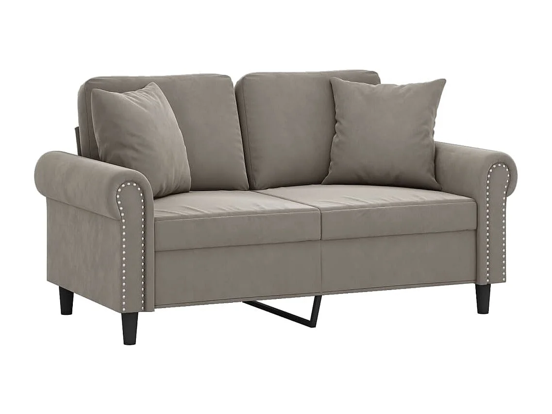 Canapé 2 places oreillers et coussins Gris clair 120 cm Velours