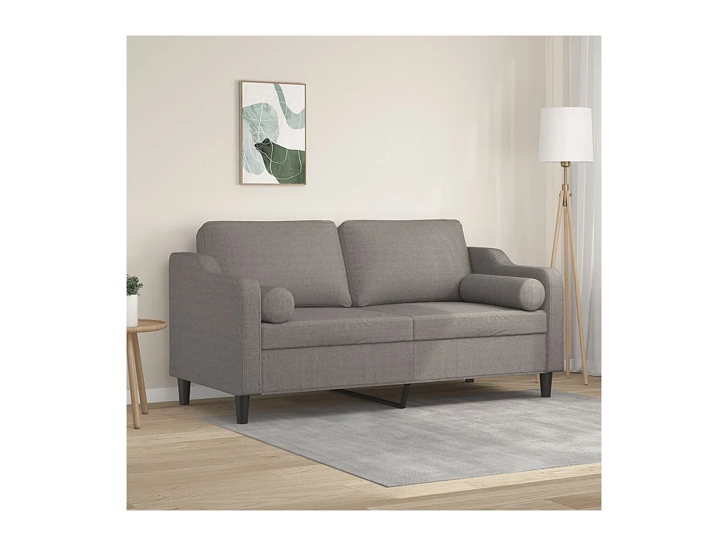 Canapé 2 places avec oreillers décoratifs taupe 140 cm tissu
