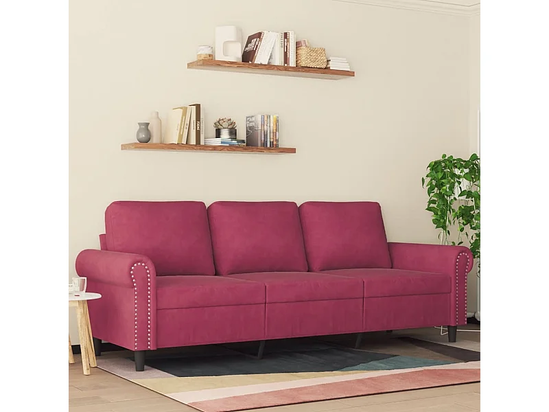 Sofá de 3 plazas de terciopelo rojo tinto 180 cm