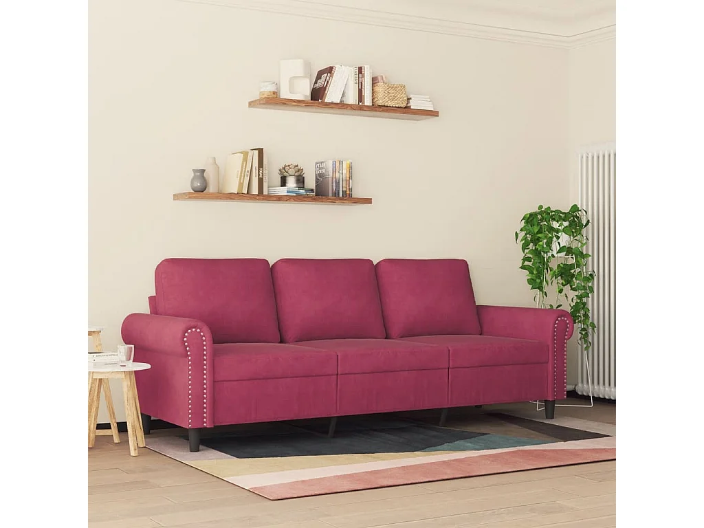 Driezitsbank 180 cm fluweel wijnrood