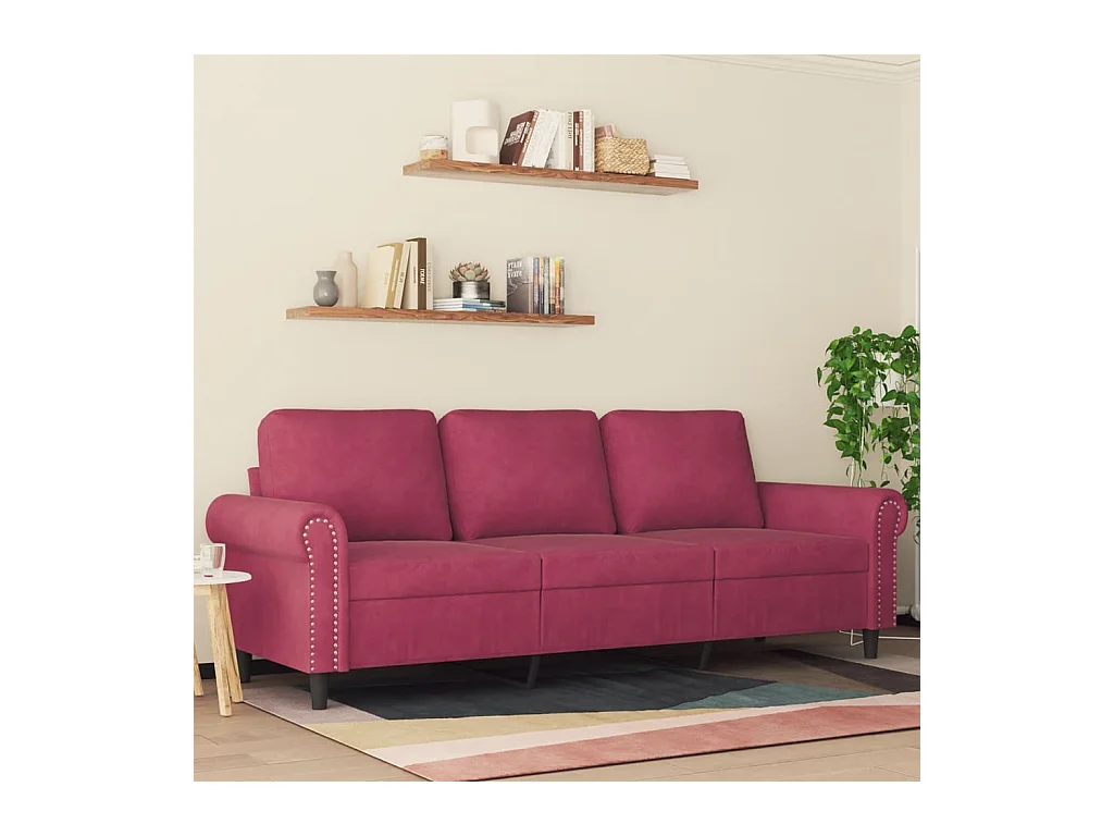 Canapé à 3 places Rouge bordeaux 180 cm Velours