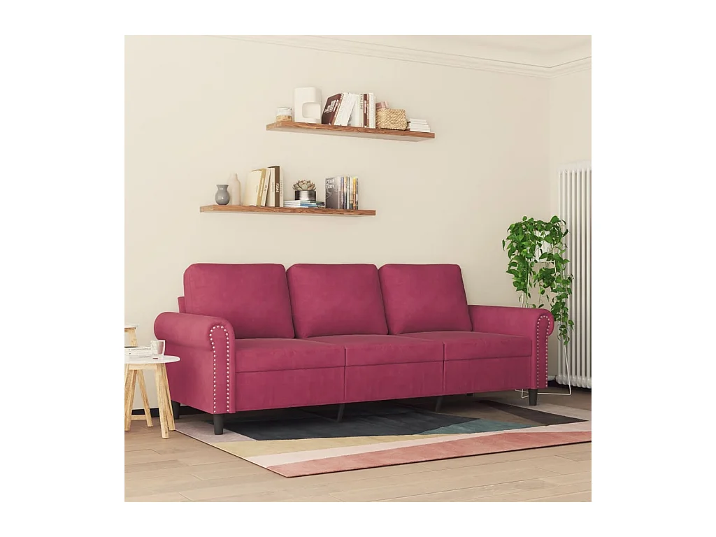 Canapé à 3 places Rouge bordeaux 180 cm Velours