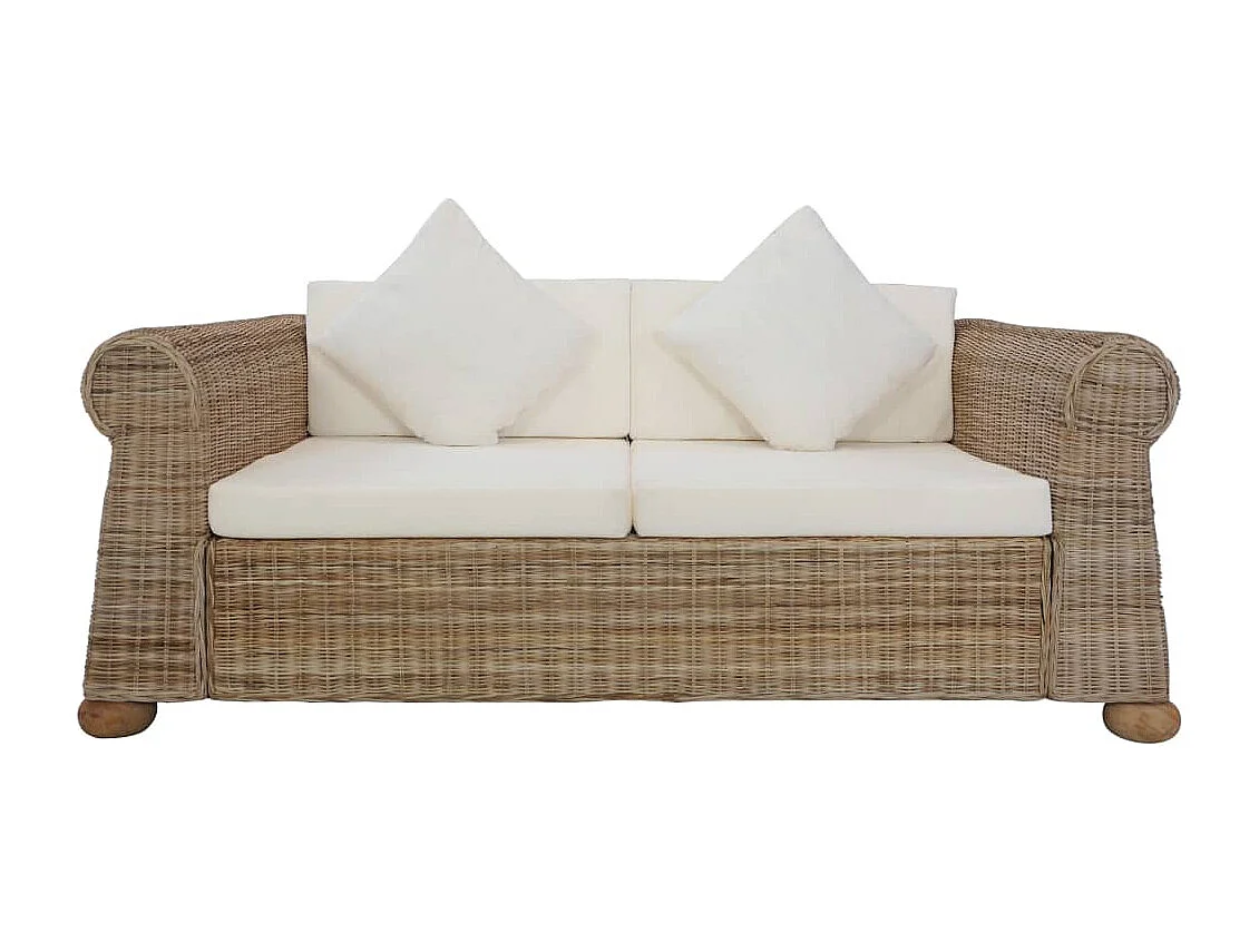 Tweezitsbank met kussens natuurlijk rattan