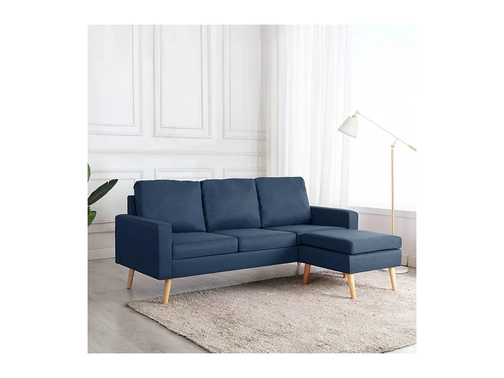 Canapé à 3 places avec repose-pied Bleu Tissu