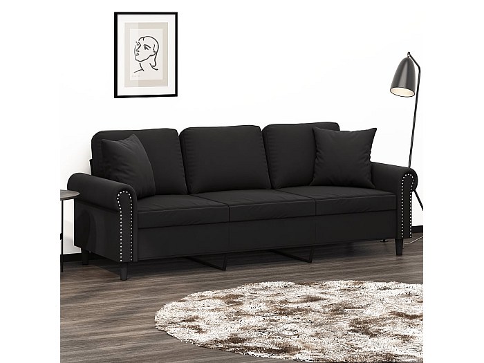 Canapé à 3 places avec repose-pieds Noir 180 cm Velours