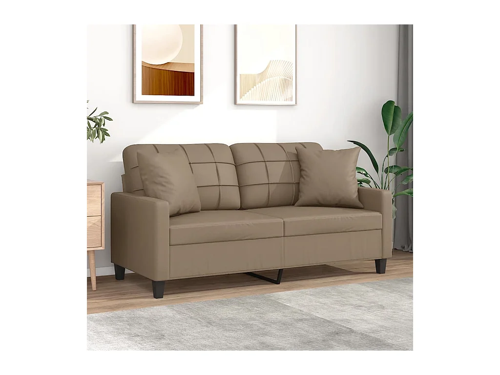 Canapé 2 places avec oreillers cappuccino 140 cm similicuir