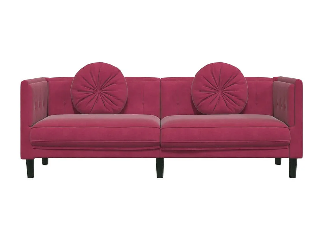 Bank met kussens 3-zits fluweel wijnrood
