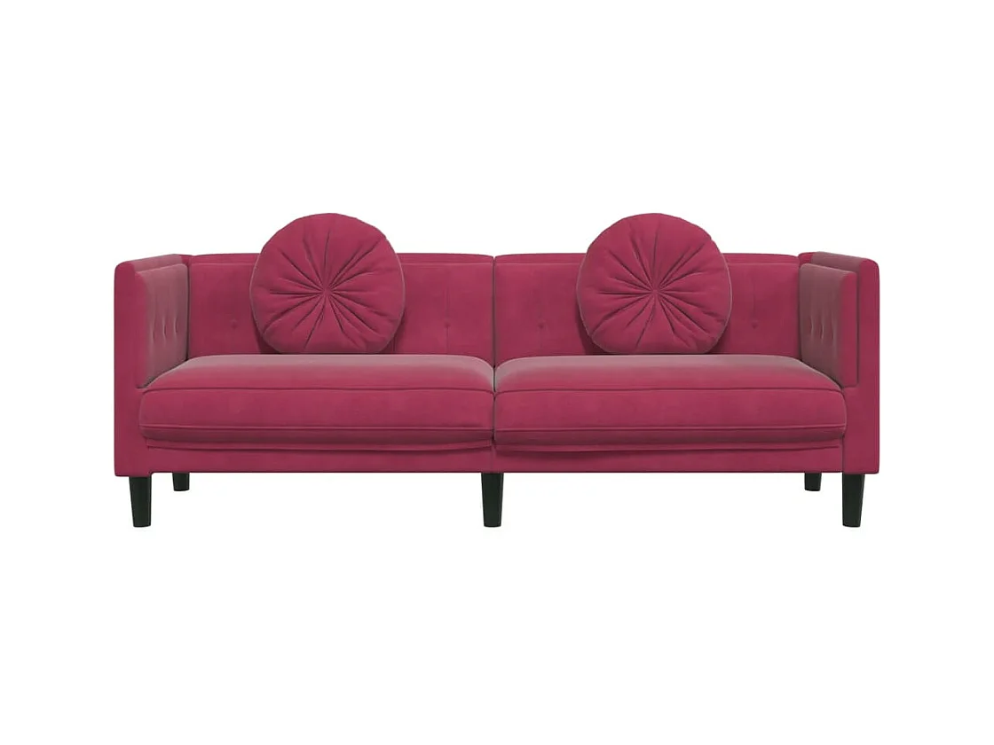 Canapé avec coussins 3 places rouge bordeaux velours