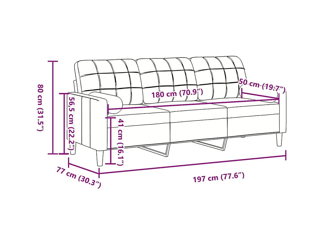 Canapé 3 places avec oreillers bordeaux 180 cm velours