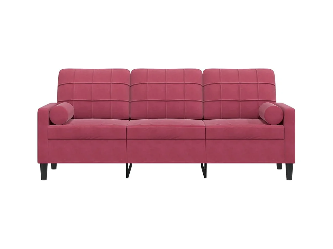 Canapé 3 places avec oreillers bordeaux 180 cm velours