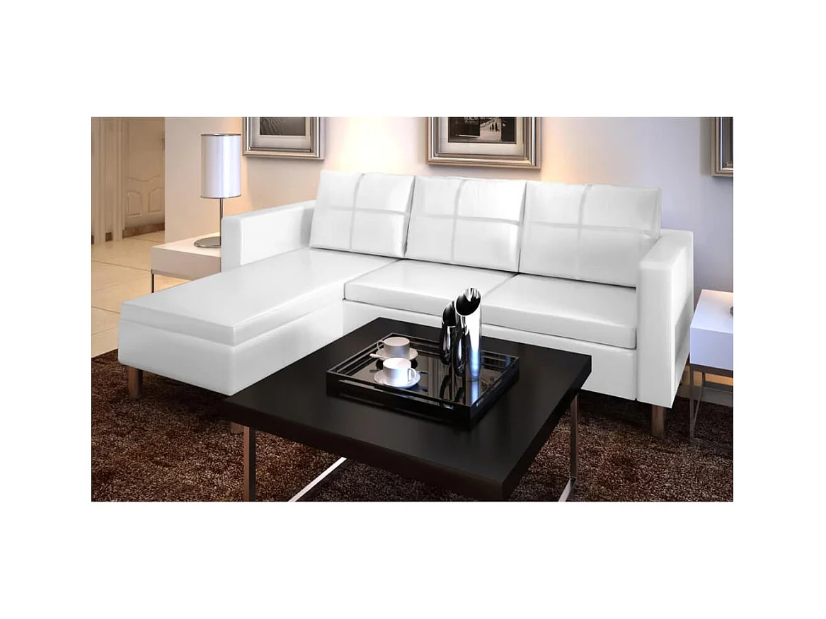 Sofá secional de 3 lugares couro artificial branco